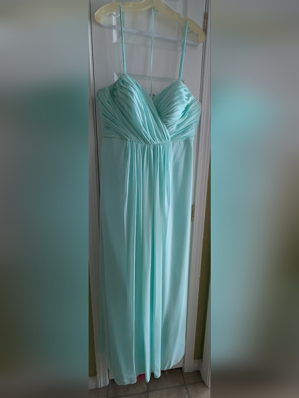 Strapless (w removable Straps) Pleated Mint Maxi Dress